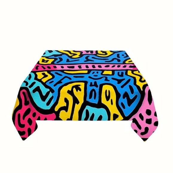 Keith Haring Inspired Design Tablecloth 60" Square. - Picture 4 of 6